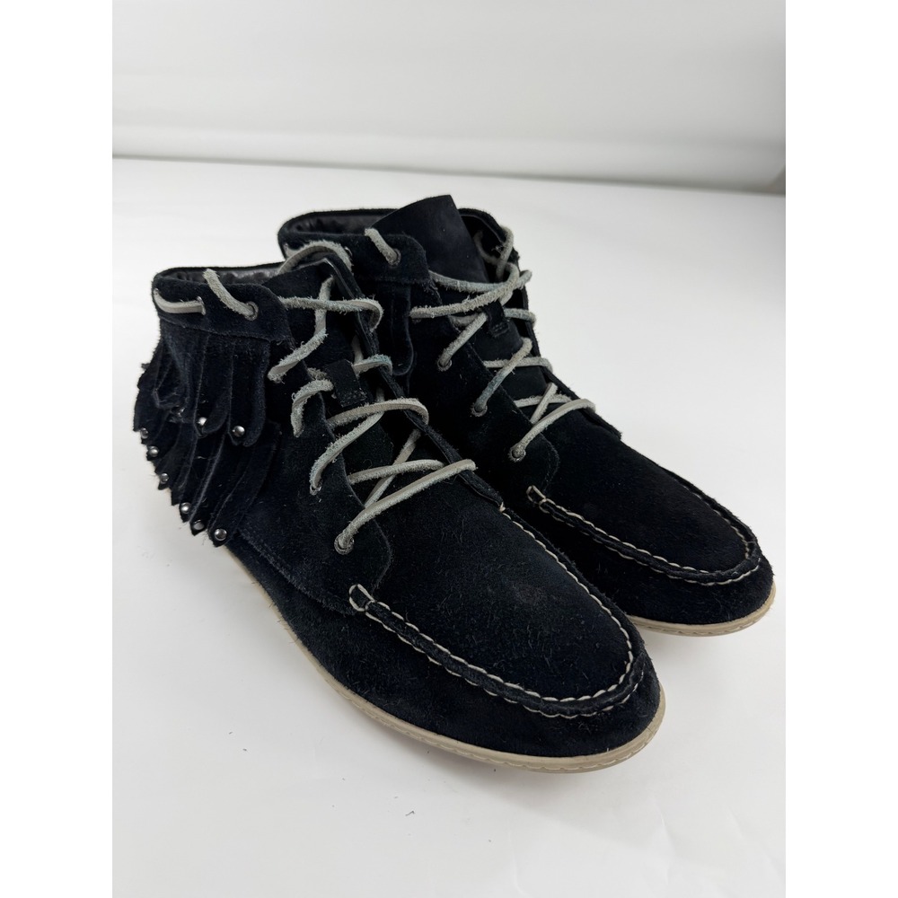 Sperry Top-Sider Womens Black Suede Fringe Studded Moccasin Ankle Boots 10M